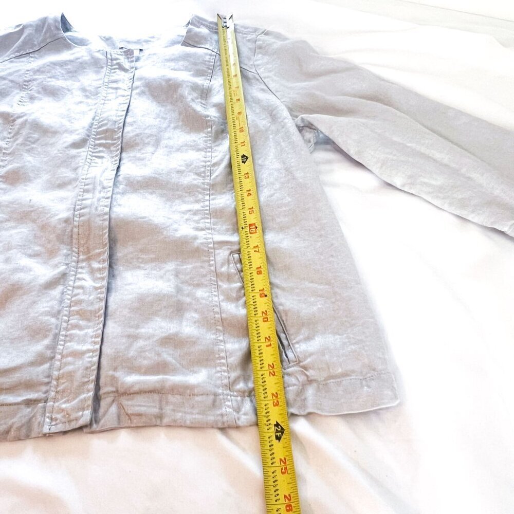 Chicos 100% Linen Foiled Jacket Metallic Silver Gray Neutrals Zip Up Lightweight - Picture 8 of 10